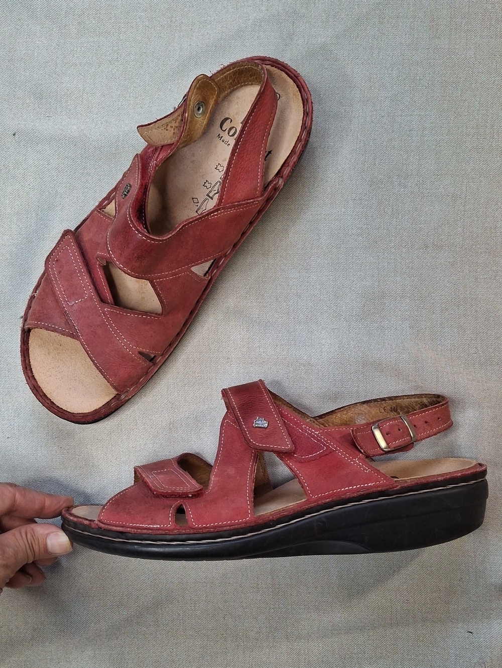 Finn Comfort Red Leather Orthopedic Sandals Size 40 US 9-9.5 Made in Germany